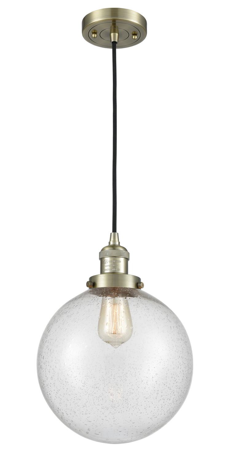 One Light Mini Pendant by Innovations - Franklin Restoration Collection, Antique Brass Finish - 201C-AB-G204-10