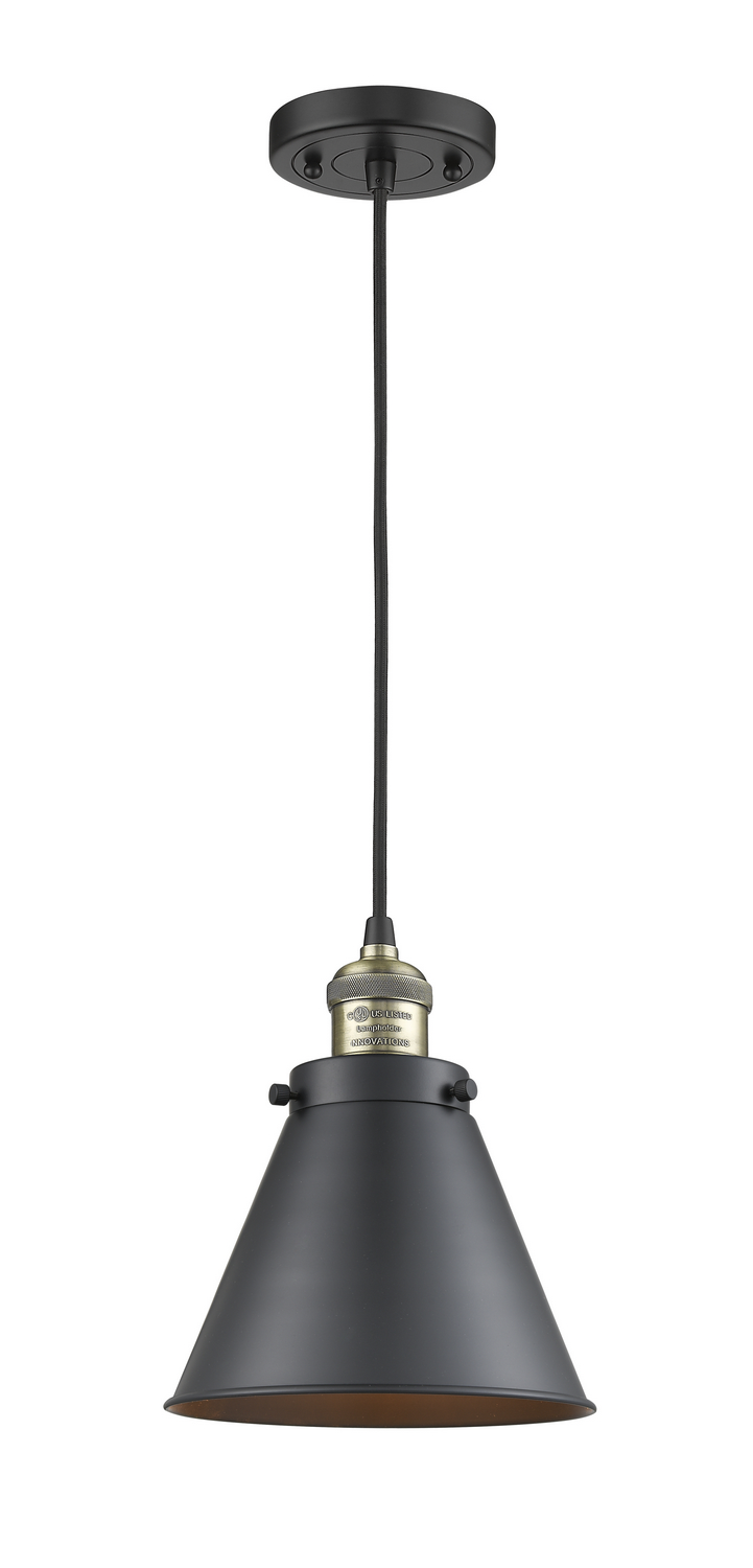 One Light Mini Pendant by Innovations - Franklin Restoration Collection, Black Antique Brass Finish - 201C-BAB-M13-BK
