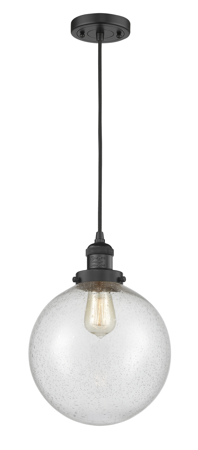 One Light Mini Pendant by Innovations - Franklin Restoration Collection, Matte Black Finish - 201C-BK-G204-10
