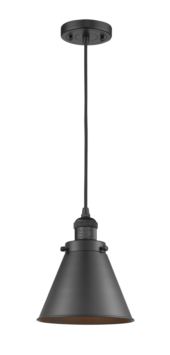 One Light Mini Pendant by Innovations - Franklin Restoration Collection, Matte Black Finish - 201C-BK-M13-BK