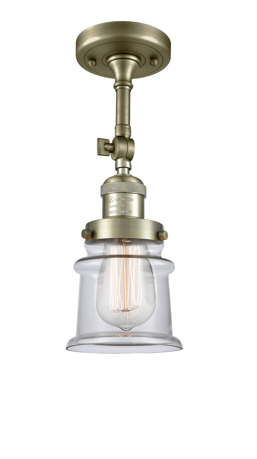 One Light Semi-Flush Mount by Innovations - Franklin Restoration Collection, Antique Brass Finish - 201F-AB-G182S