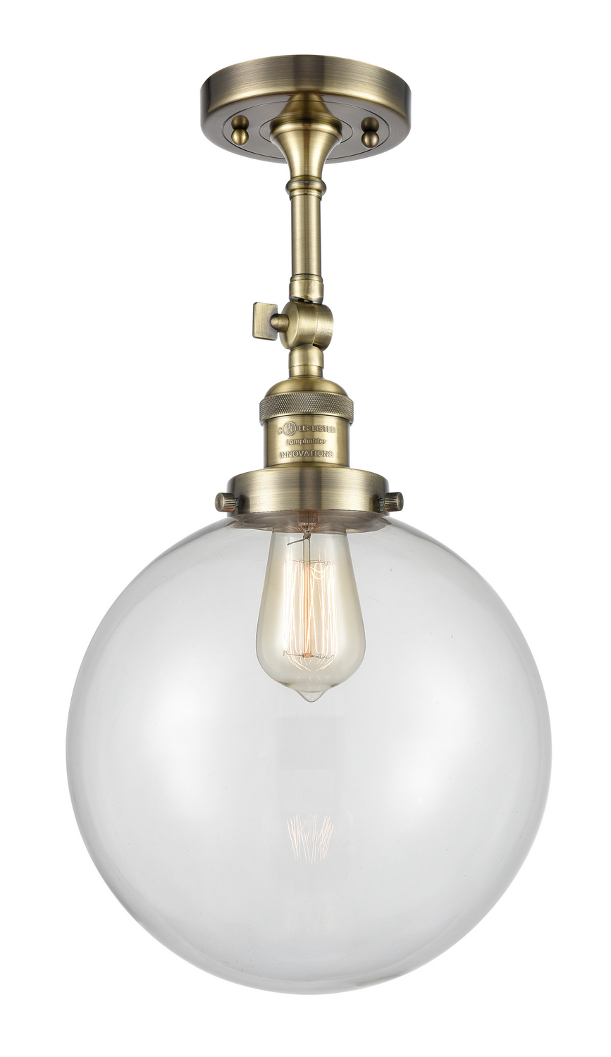 One Light Semi-Flush Mount by Innovations - Franklin Restoration Collection, Antique Brass Finish - 201F-AB-G202-10