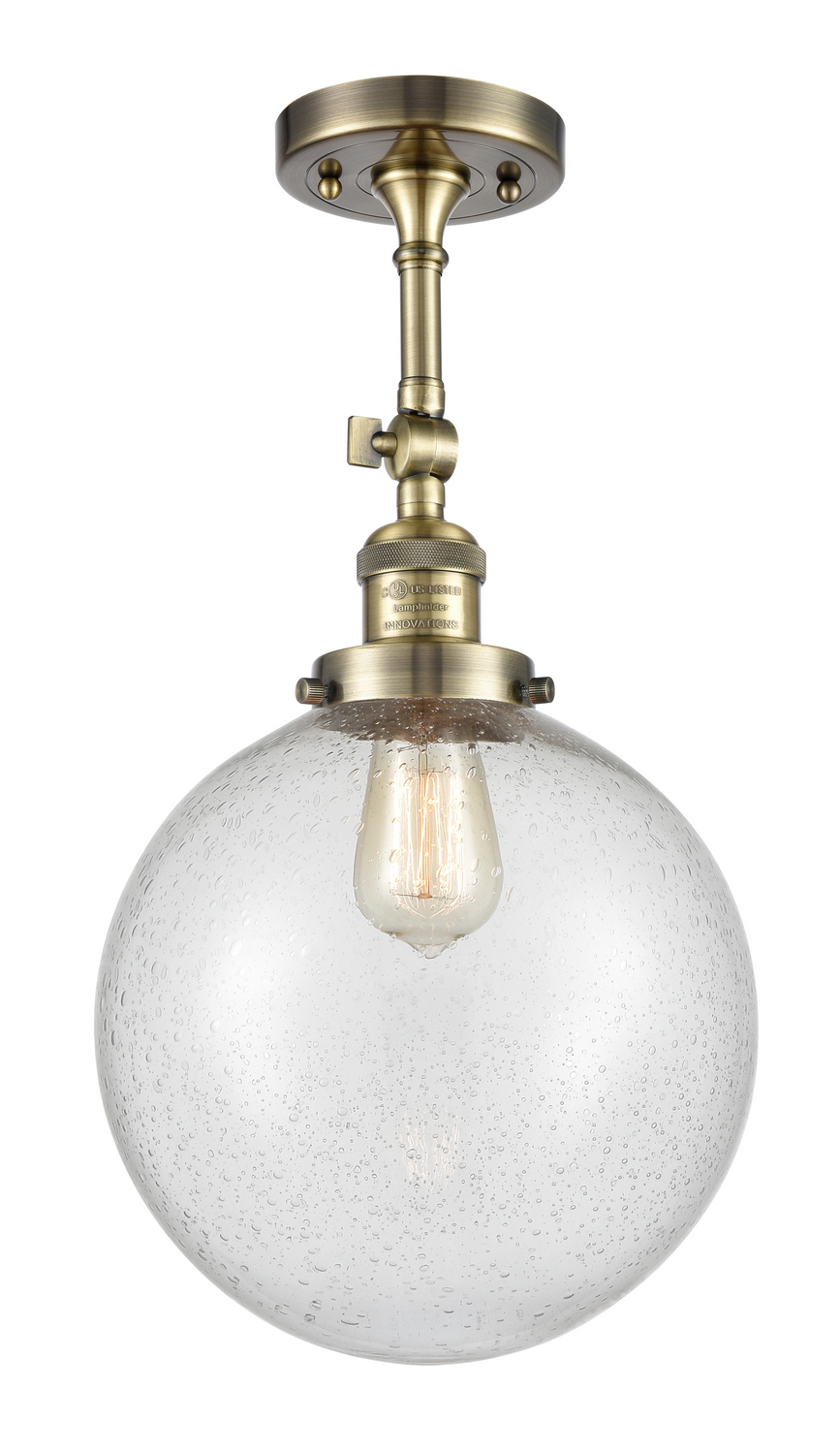One Light Semi-Flush Mount by Innovations - Franklin Restoration Collection, Antique Brass Finish - 201F-AB-G204-10