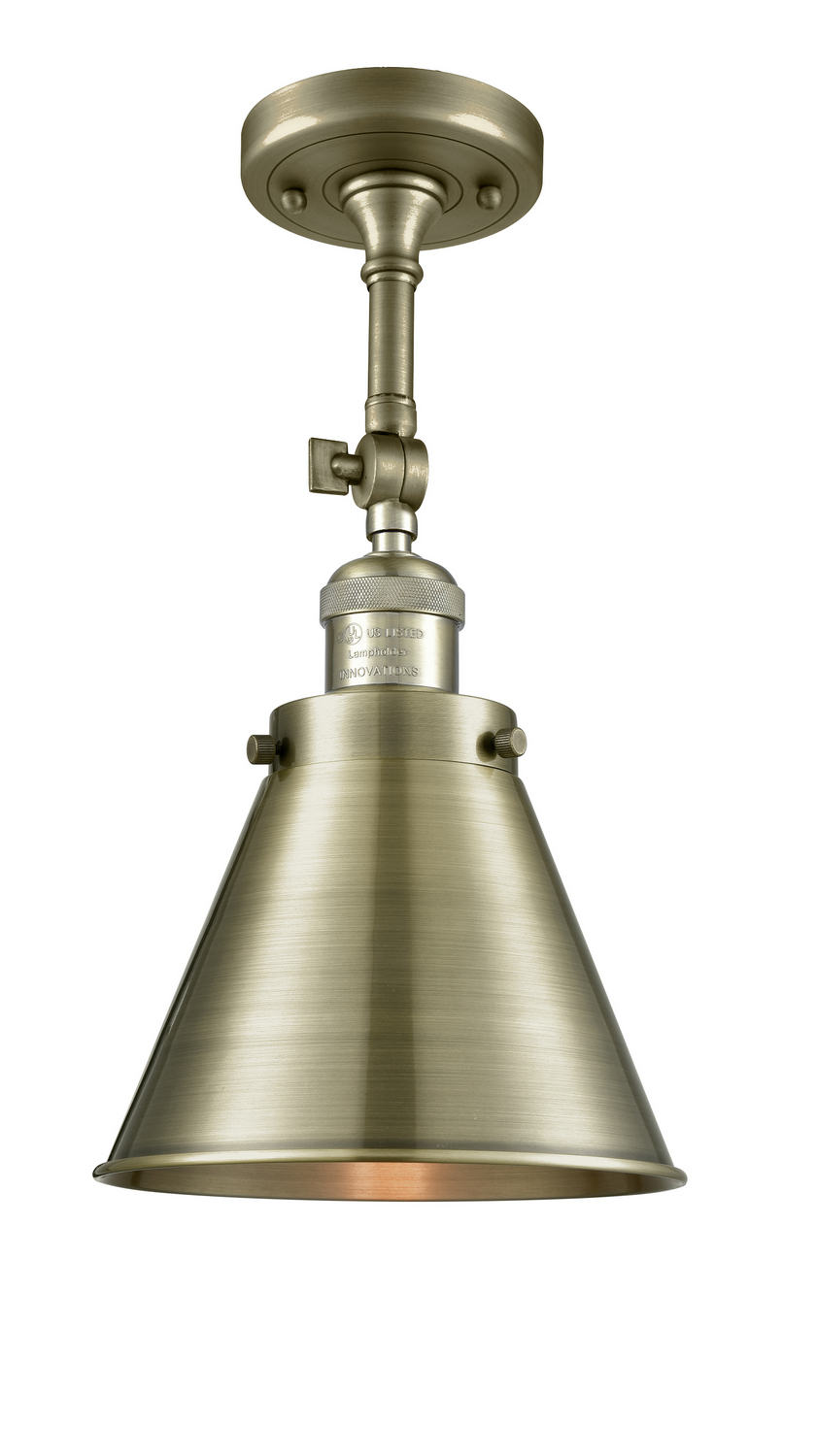 One Light Semi-Flush Mount by Innovations - Franklin Restoration Collection, Antique Brass Finish - 201F-AB-M13-AB