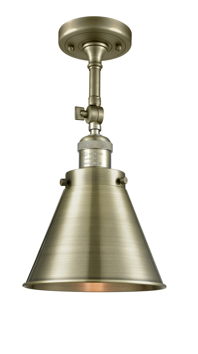 LED Semi-Flush Mount by Innovations - Franklin Restoration Collection, Antique Brass Finish - 201F-AB-M13-AB-LED