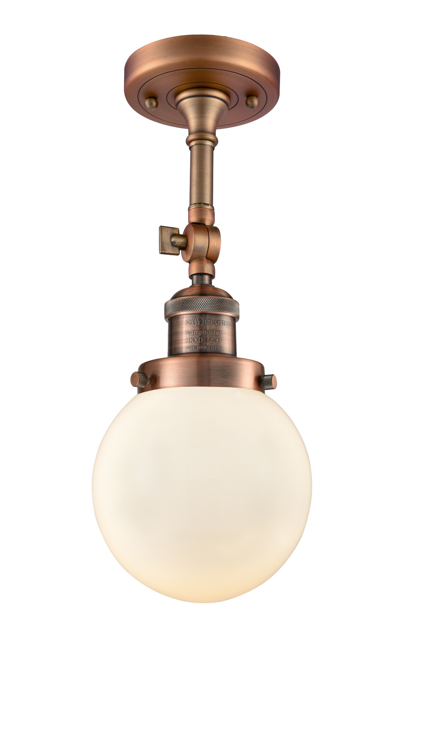 One Light Semi-Flush Mount by Innovations - Franklin Restoration Collection, Antique Copper Finish - 201F-AC-G201-6