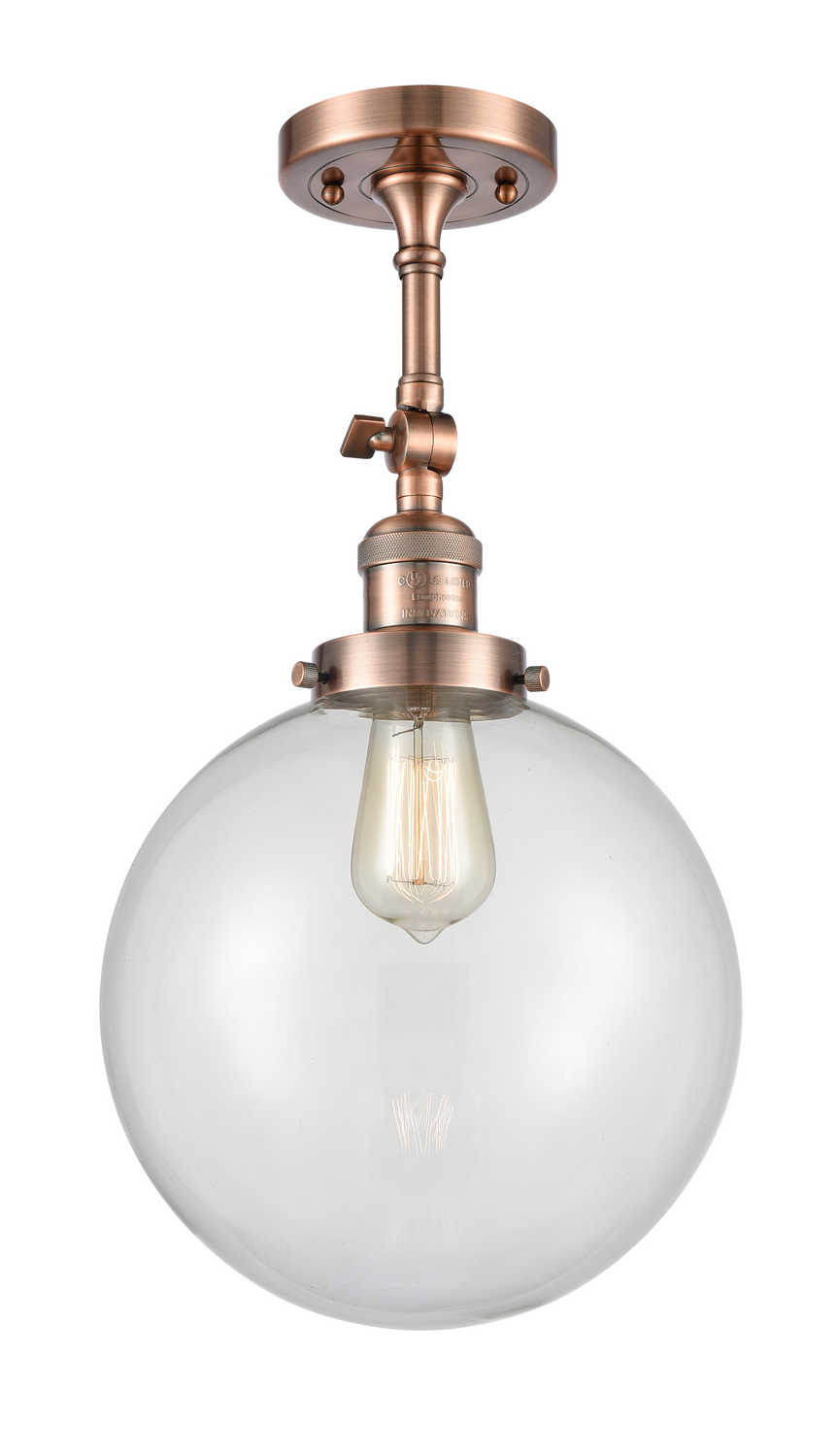 One Light Semi-Flush Mount by Innovations - Franklin Restoration Collection, Antique Copper Finish - 201F-AC-G202-10