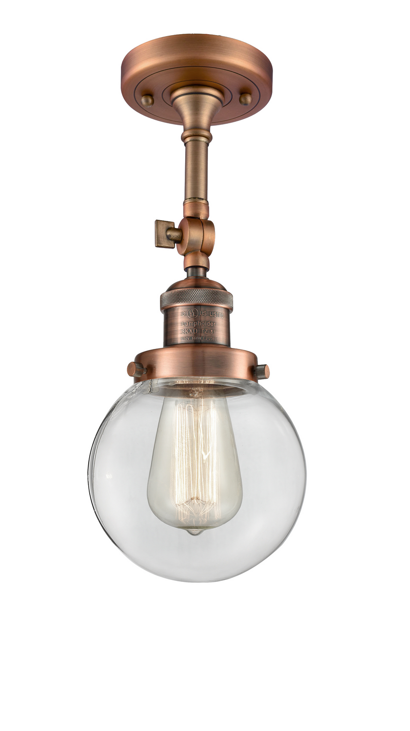 One Light Semi-Flush Mount by Innovations - Franklin Restoration Collection, Antique Copper Finish - 201F-AC-G202-6
