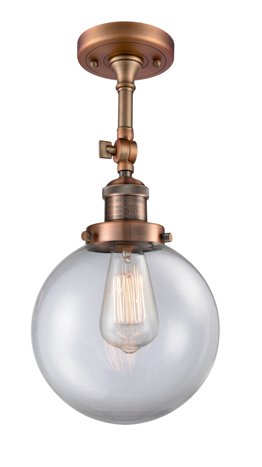 One Light Semi-Flush Mount by Innovations - Franklin Restoration Collection, Antique Copper Finish - 201F-AC-G202-8