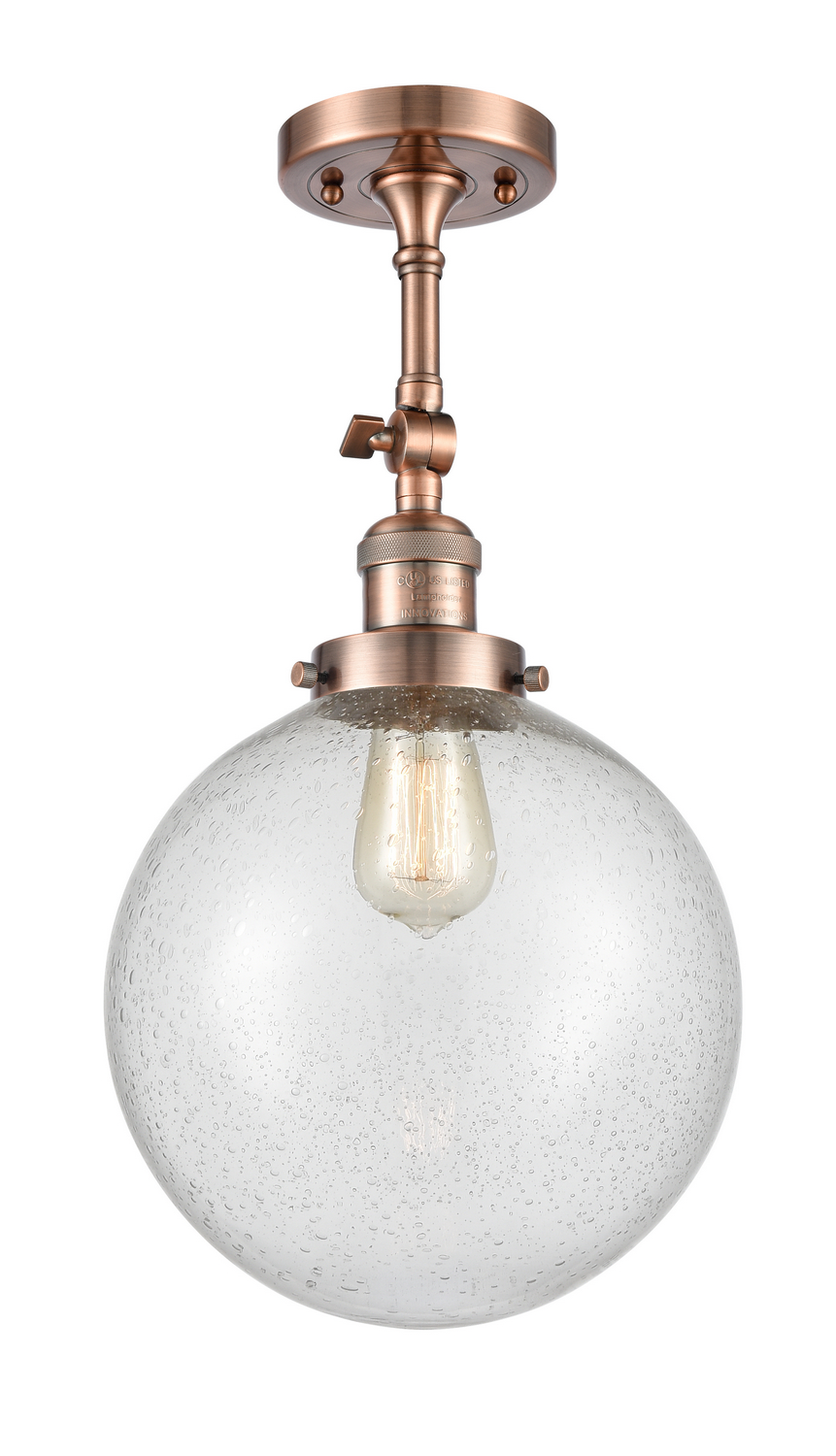 One Light Semi-Flush Mount by Innovations - Franklin Restoration Collection, Antique Copper Finish - 201F-AC-G204-10
