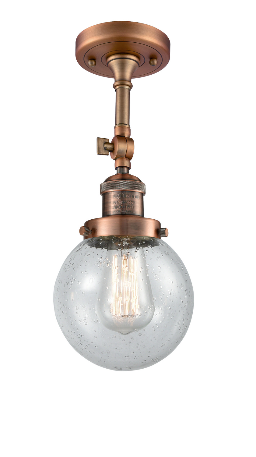 One Light Semi-Flush Mount by Innovations - Franklin Restoration Collection, Antique Copper Finish - 201F-AC-G204-6