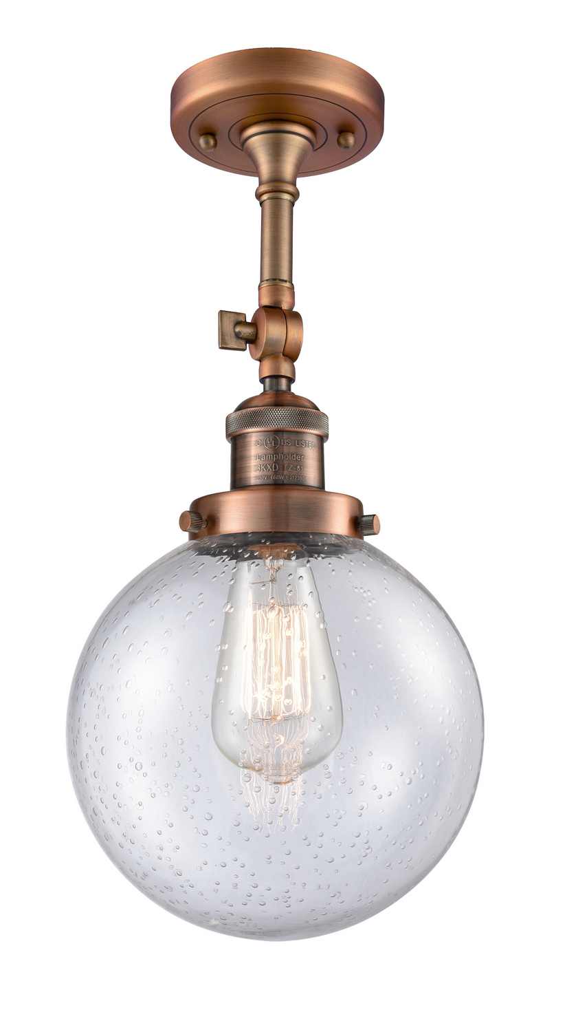 One Light Semi-Flush Mount by Innovations - Franklin Restoration Collection, Antique Copper Finish - 201F-AC-G204-8