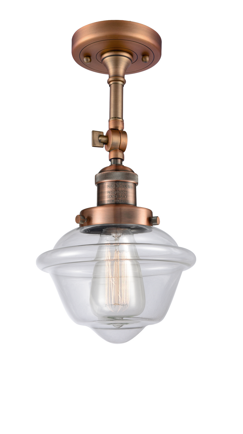 One Light Semi-Flush Mount by Innovations - Franklin Restoration Collection, Antique Copper Finish - 201F-AC-G532