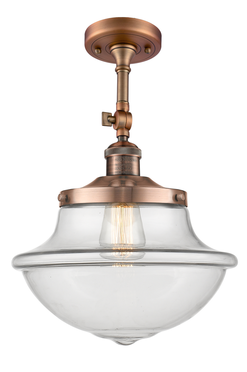 One Light Semi-Flush Mount by Innovations - Franklin Restoration Collection, Antique Copper Finish - 201F-AC-G542