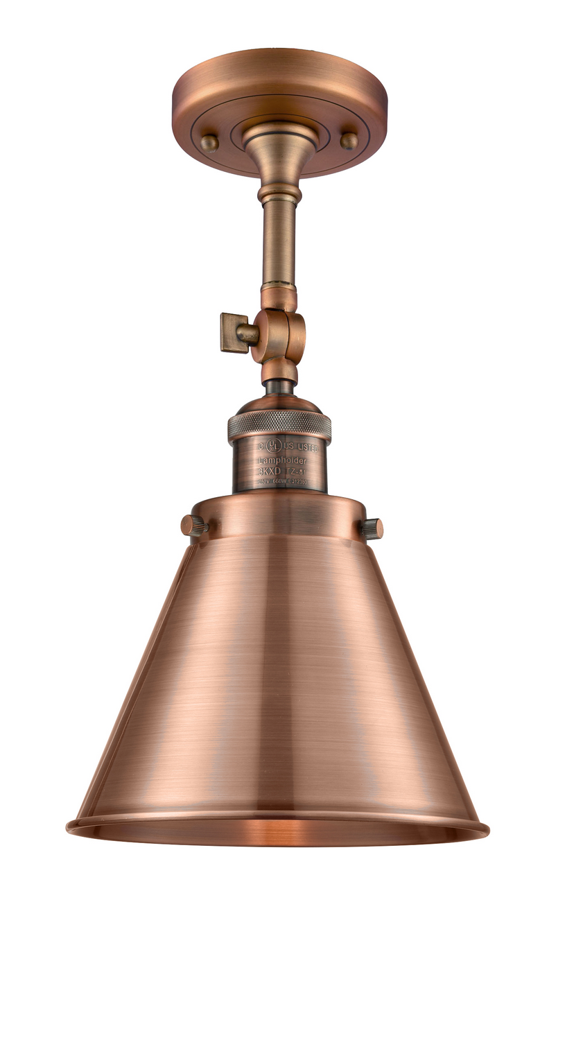 One Light Semi-Flush Mount by Innovations - Franklin Restoration Collection, Antique Copper Finish - 201F-AC-M13-AC