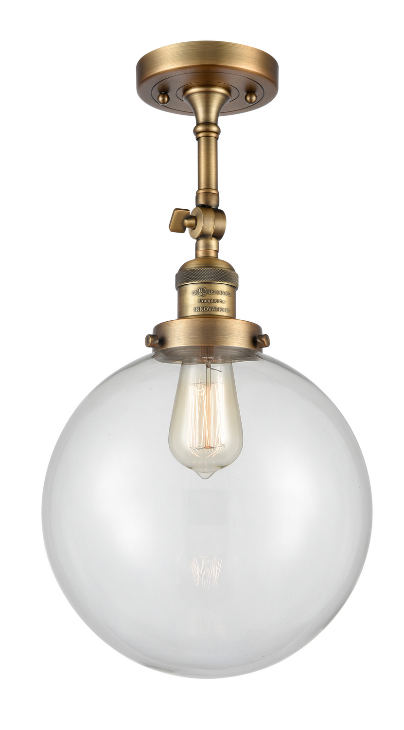 One Light Semi-Flush Mount by Innovations - Franklin Restoration Collection, Brushed Brass Finish - 201F-BB-G202-10
