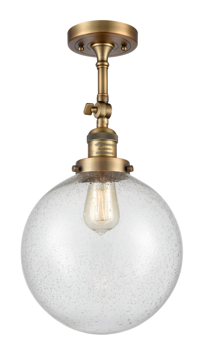 One Light Semi-Flush Mount by Innovations - Franklin Restoration Collection, Brushed Brass Finish - 201F-BB-G204-10