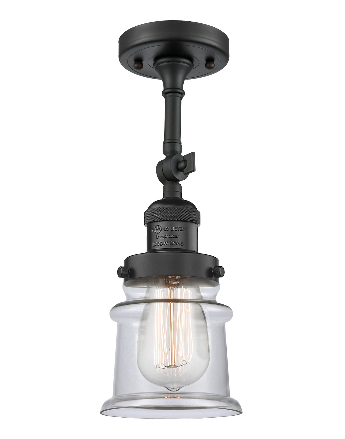 One Light Semi-Flush Mount by Innovations - Franklin Restoration Collection, Matte Black Finish - 201F-BK-G182S