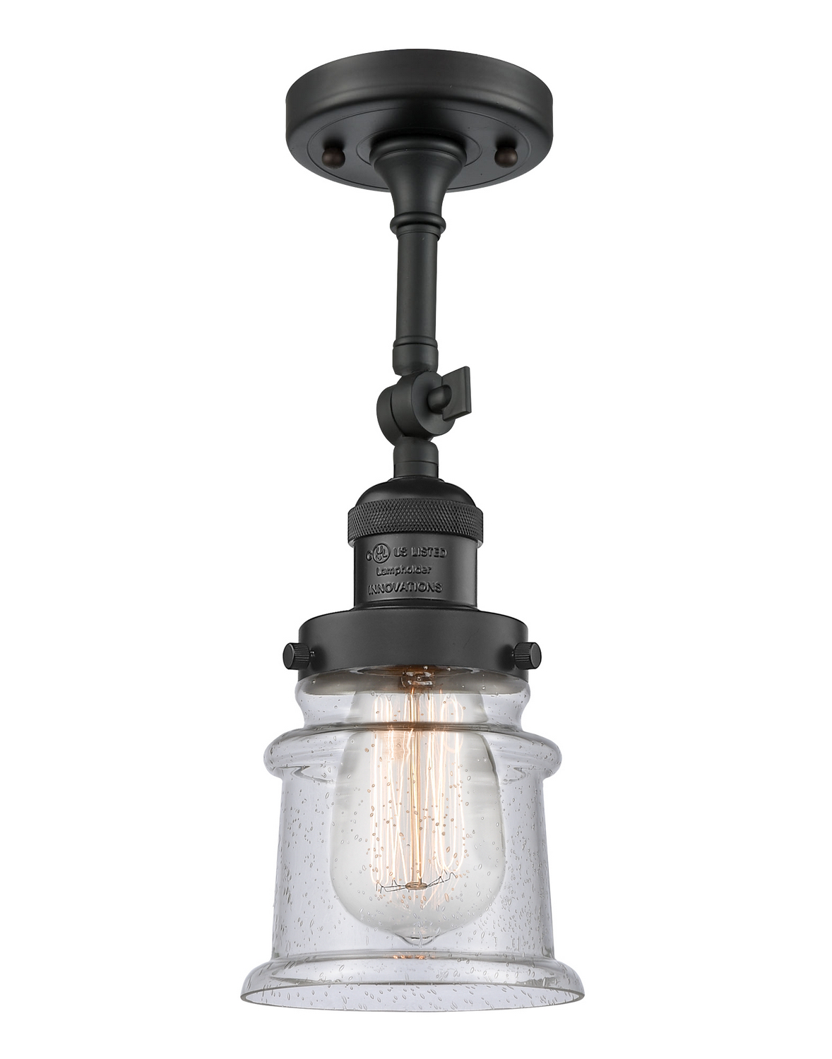 One Light Semi-Flush Mount by Innovations - Franklin Restoration Collection, Matte Black Finish - 201F-BK-G184S