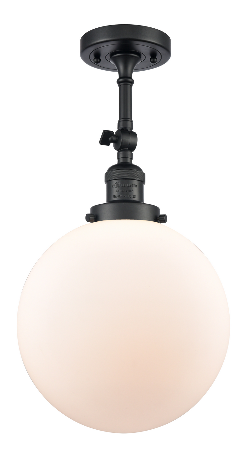 One Light Semi-Flush Mount by Innovations - Franklin Restoration Collection, Matte Black Finish - 201F-BK-G201-10