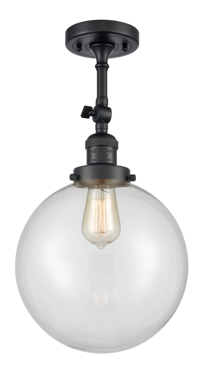 One Light Semi-Flush Mount by Innovations - Franklin Restoration Collection, Matte Black Finish - 201F-BK-G202-10