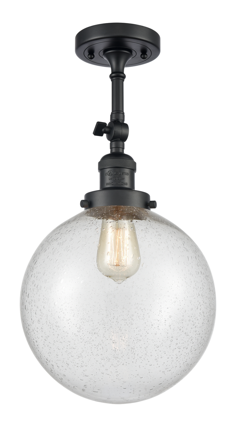 One Light Semi-Flush Mount by Innovations - Franklin Restoration Collection, Matte Black Finish - 201F-BK-G204-10