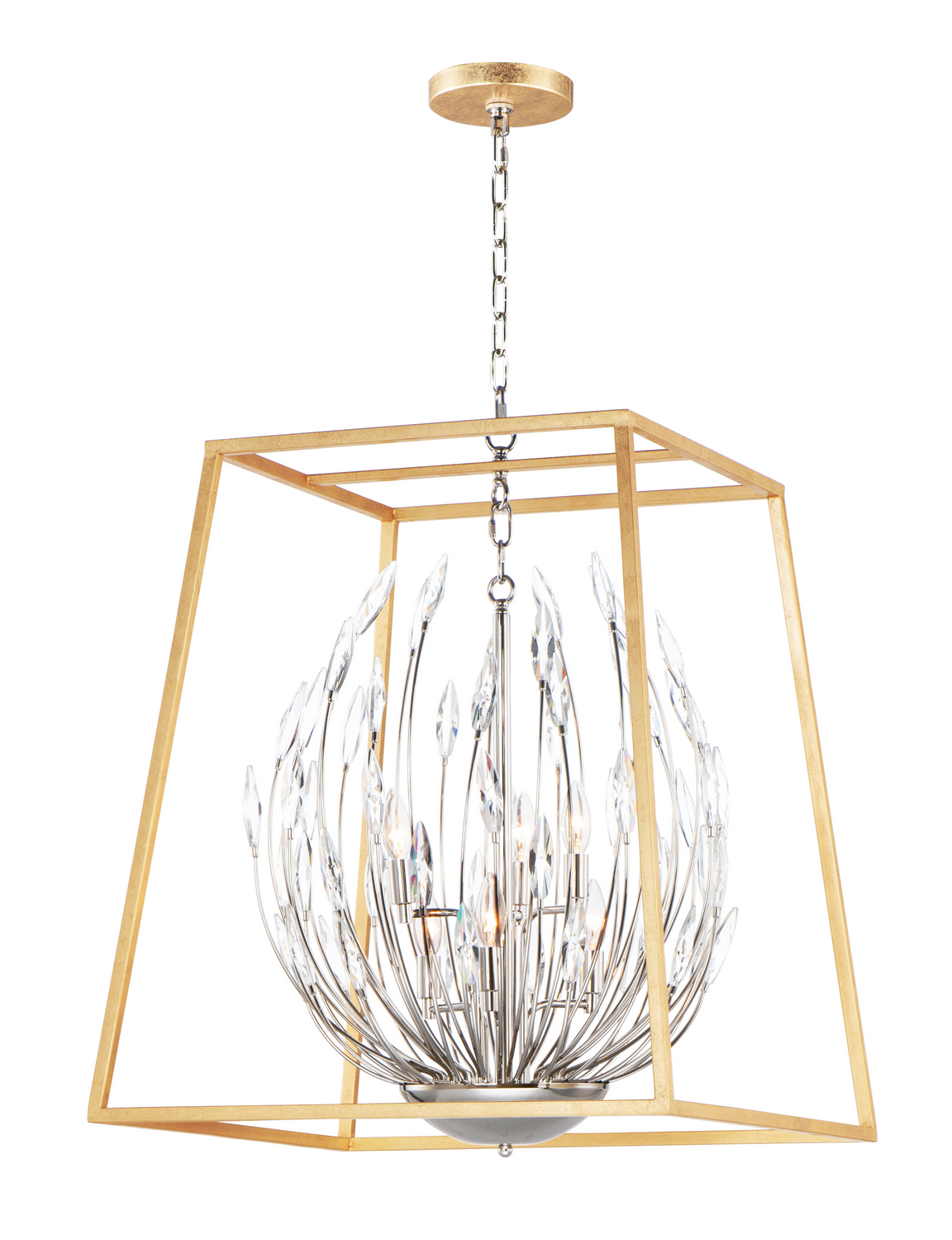 Maxim Bouquet Six Light Pendant in Polished Nickel / Gold Leaf - 32406BCPNGL