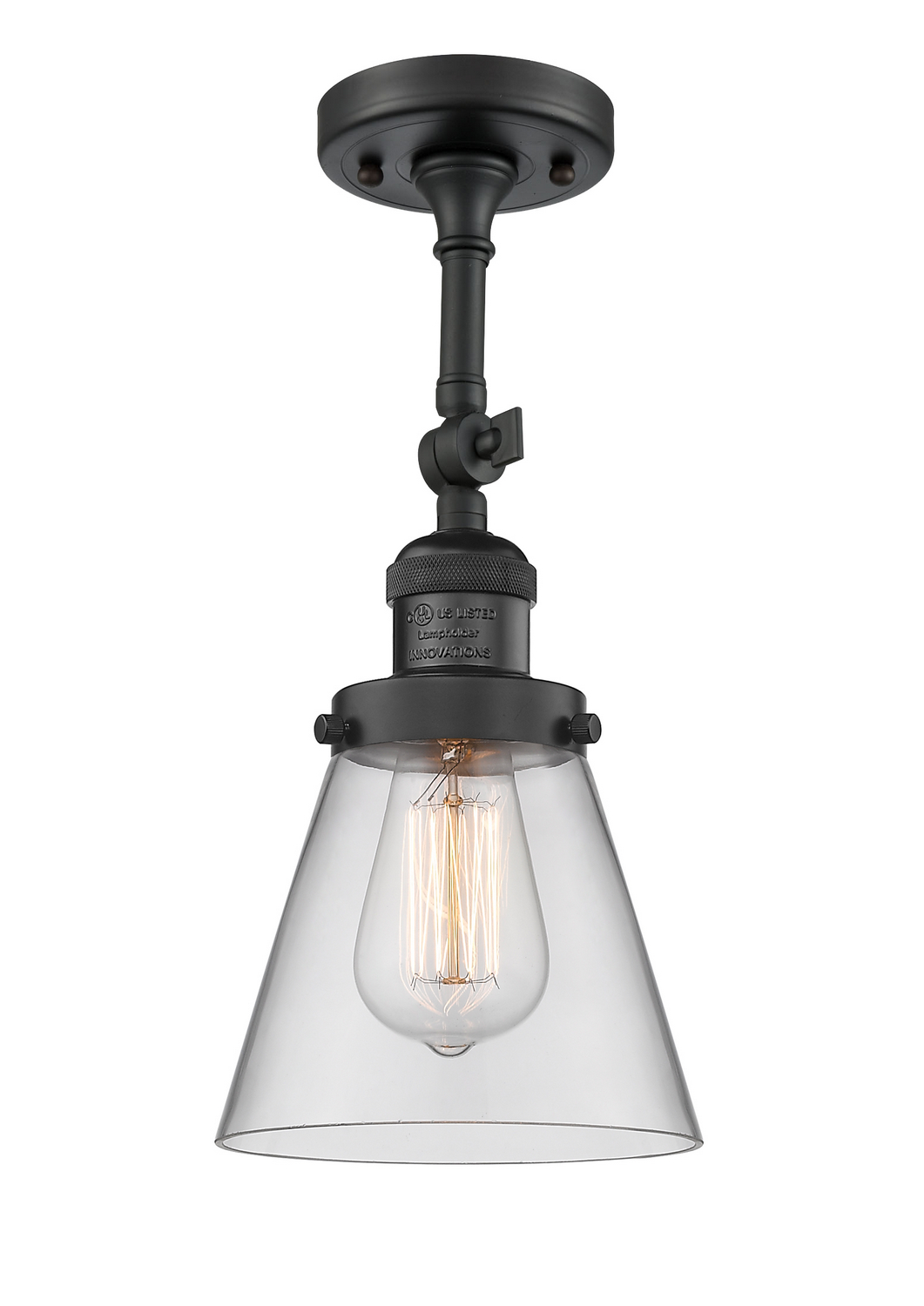 One Light Semi-Flush Mount by Innovations - Franklin Restoration Collection, Matte Black Finish - 201F-BK-G62