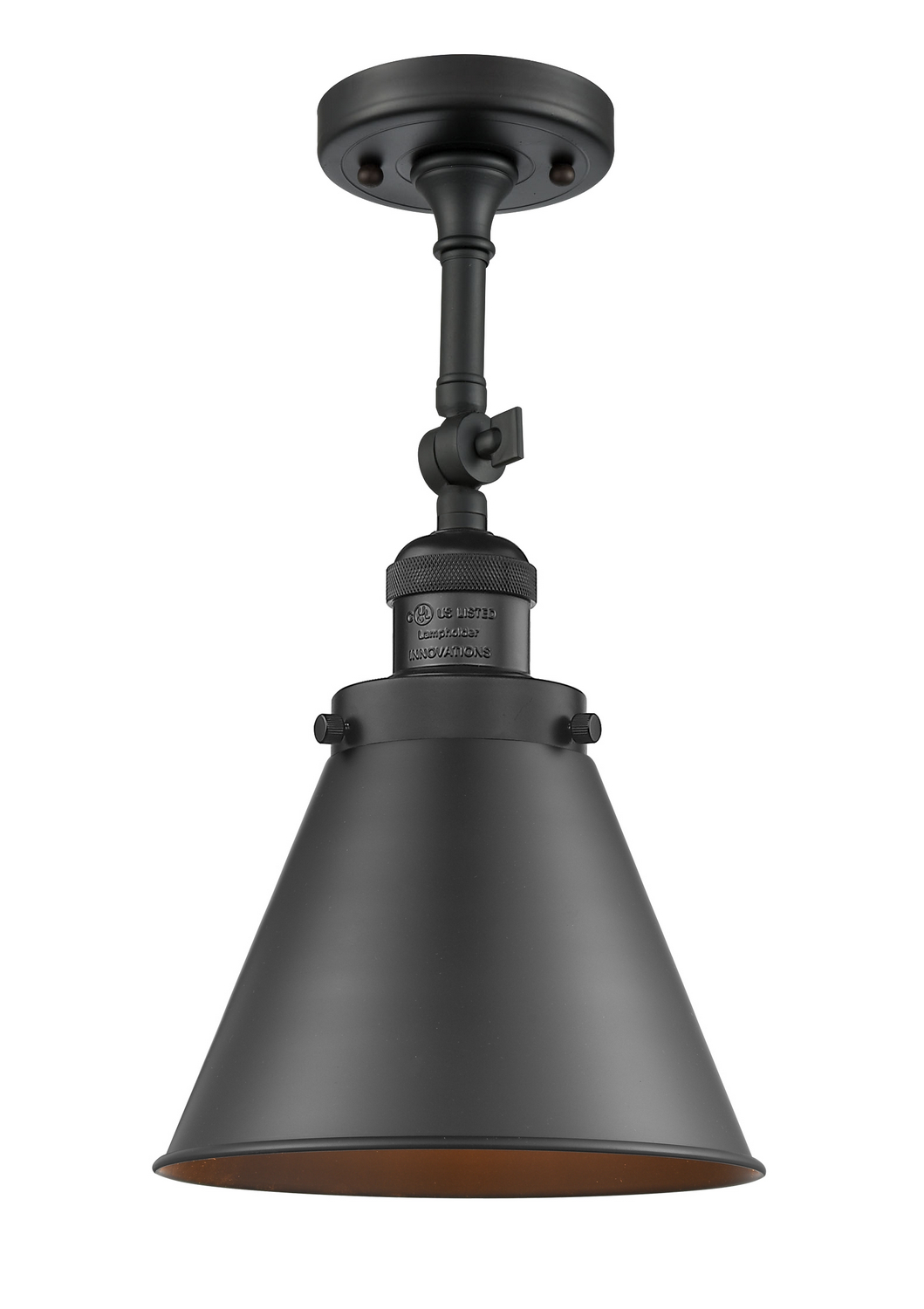 One Light Semi-Flush Mount by Innovations - Franklin Restoration Collection, Matte Black Finish - 201F-BK-M13-BK