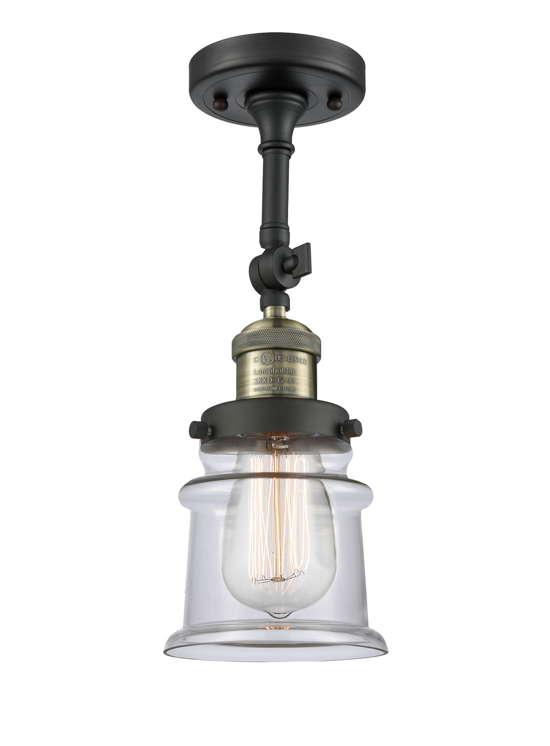 One Light Semi-Flush Mount by Innovations - Franklin Restoration Collection, Black Antique Brass Finish - 201F-BAB-G182S