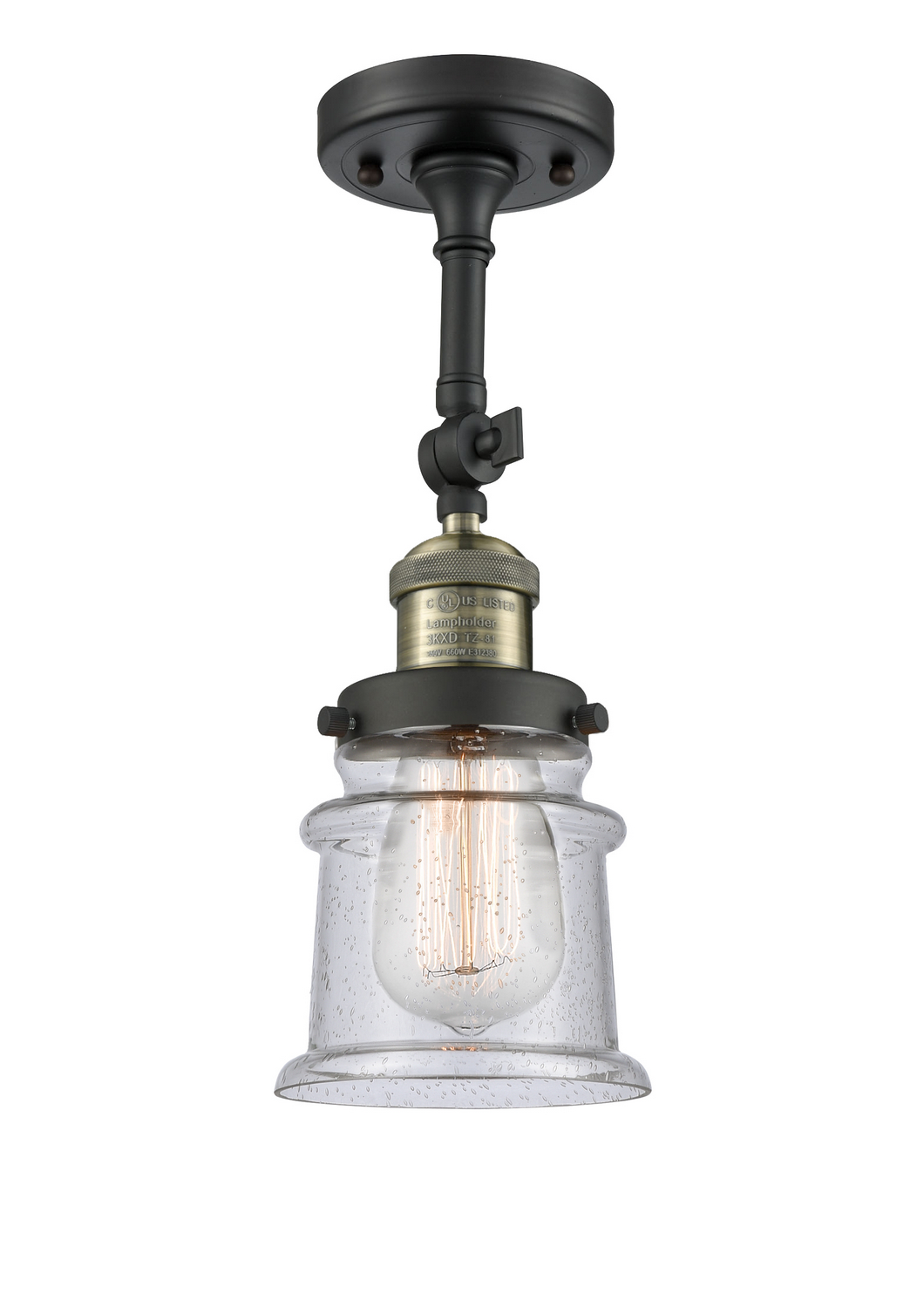 One Light Semi-Flush Mount by Innovations - Franklin Restoration Collection, Black Antique Brass Finish - 201F-BAB-G184S