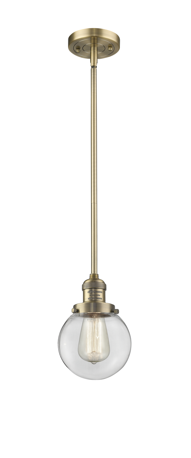 One Light Mini Pendant by Innovations - Franklin Restoration Collection, Brushed Brass Finish - 201S-BB-G202-6