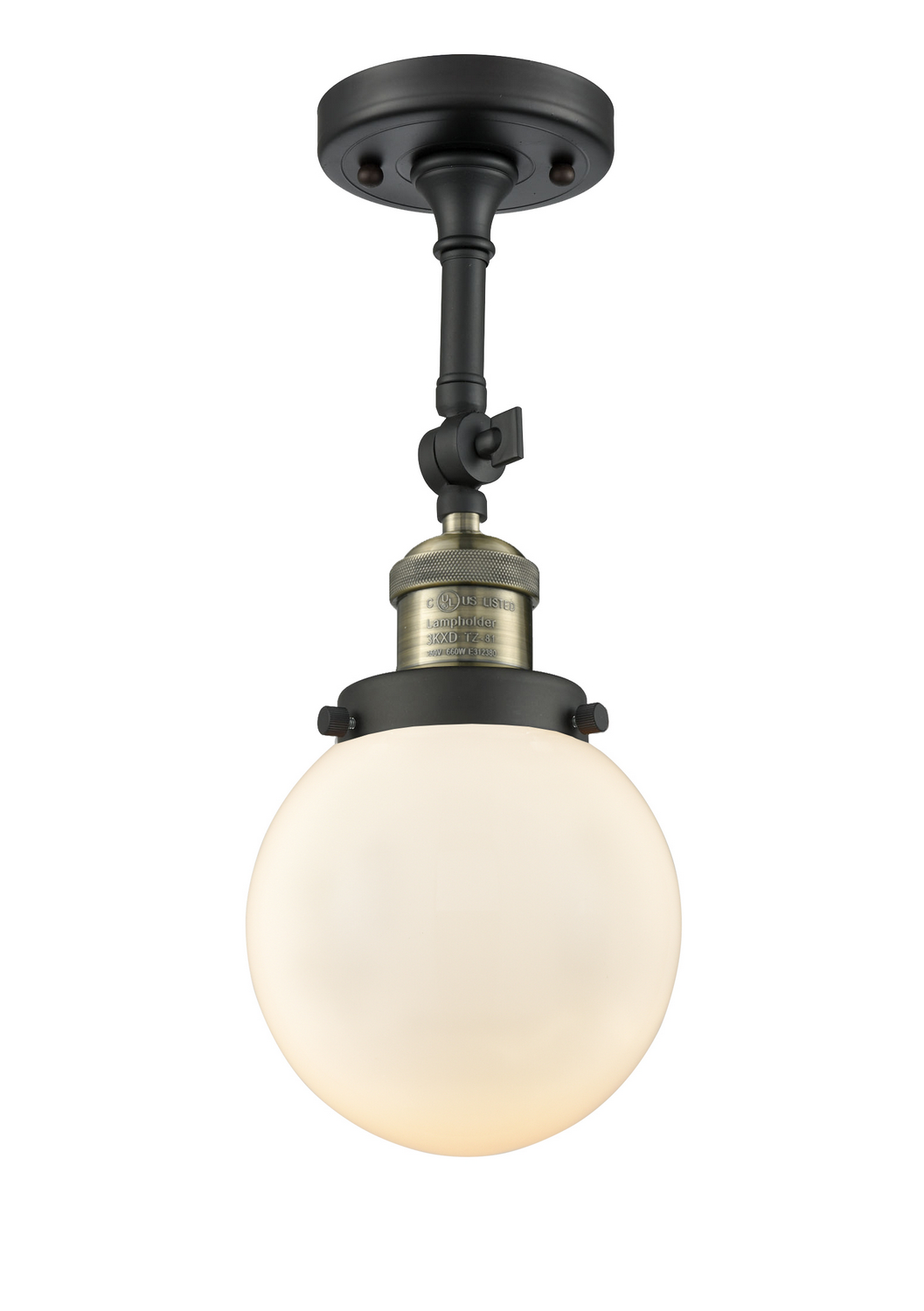 One Light Semi-Flush Mount by Innovations - Franklin Restoration Collection, Black Antique Brass Finish - 201F-BAB-G201-6