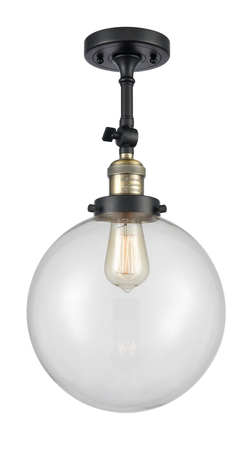 One Light Semi-Flush Mount by Innovations - Franklin Restoration Collection, Black Antique Brass Finish - 201F-BAB-G202-10