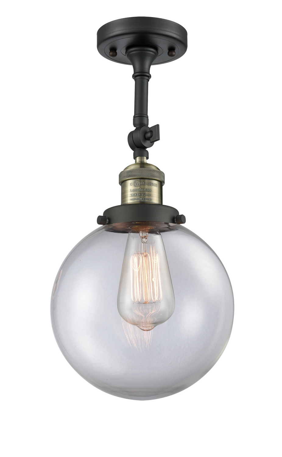 One Light Semi-Flush Mount by Innovations - Franklin Restoration Collection, Black Antique Brass Finish - 201F-BAB-G202-8