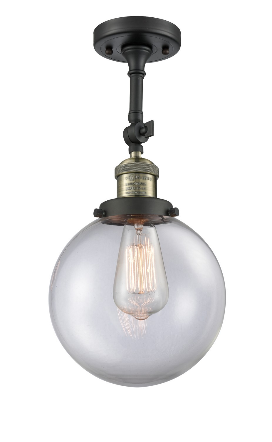 LED Semi-Flush Mount by Innovations - Franklin Restoration Collection, Black Antique Brass Finish - 201F-BAB-G202-8-LED