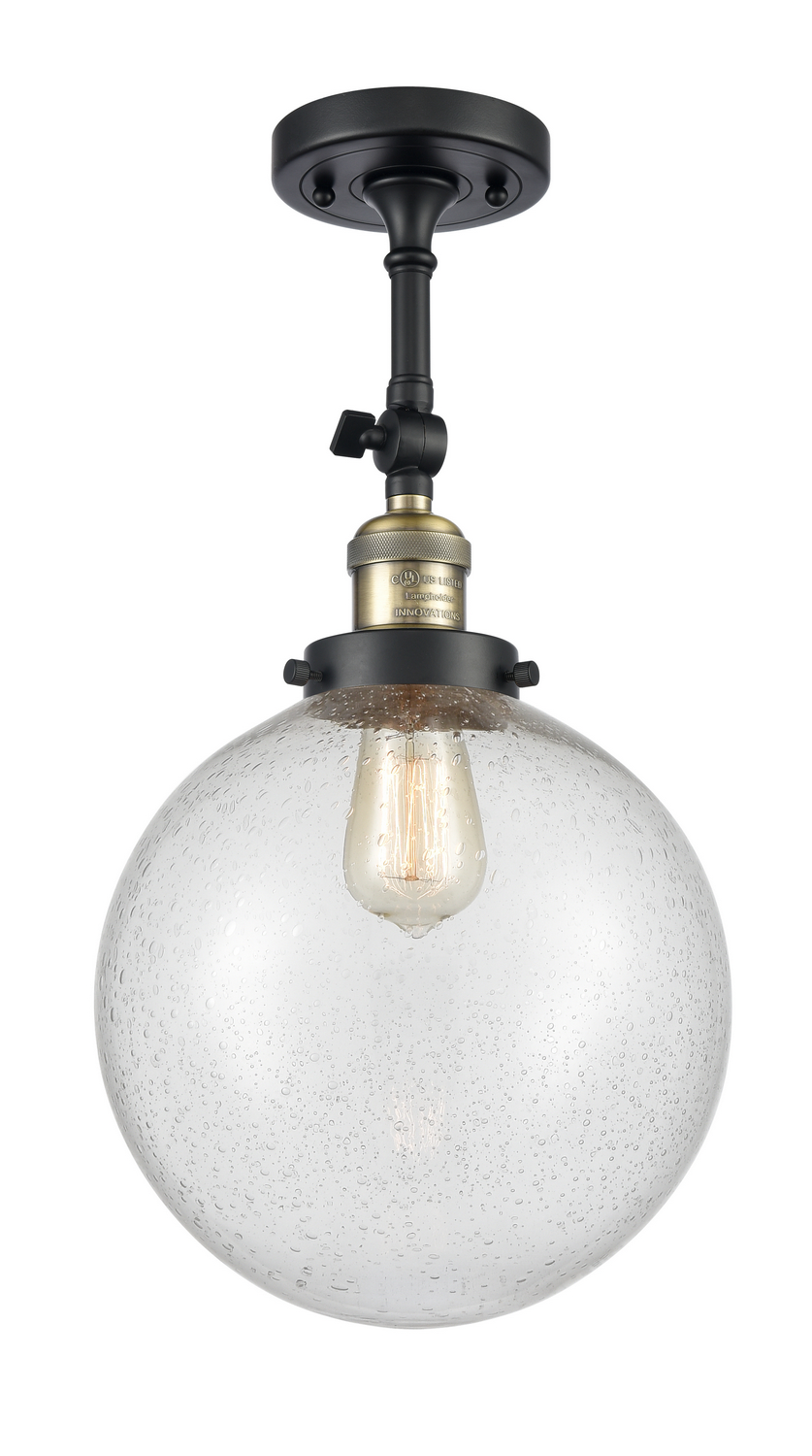 One Light Semi-Flush Mount by Innovations - Franklin Restoration Collection, Black Antique Brass Finish - 201F-BAB-G204-10