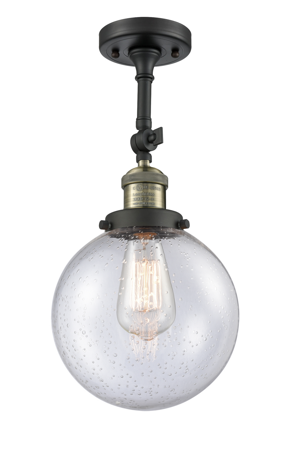 One Light Semi-Flush Mount by Innovations - Franklin Restoration Collection, Black Antique Brass Finish - 201F-BAB-G204-8