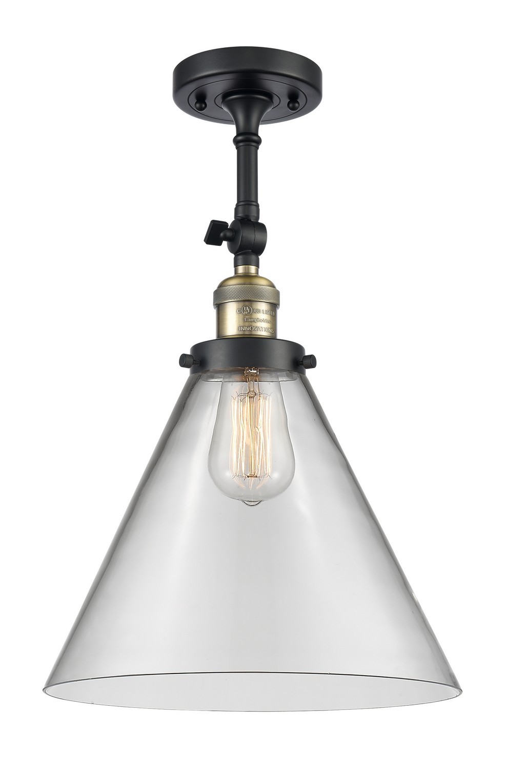 One Light Semi-Flush Mount by Innovations - Franklin Restoration Collection, Black Antique Brass Finish - 201F-BAB-G42-L