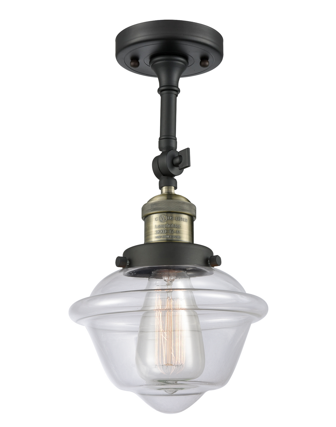 One Light Semi-Flush Mount by Innovations - Franklin Restoration Collection, Black Antique Brass Finish - 201F-BAB-G532