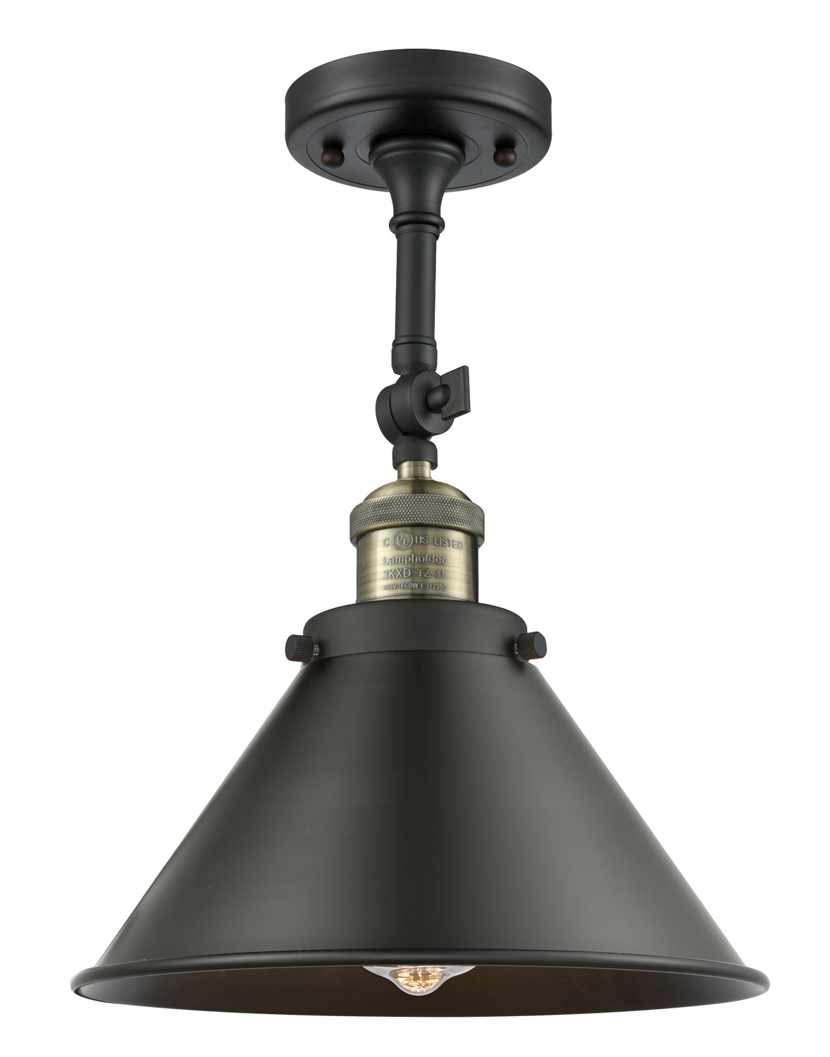 One Light Semi-Flush Mount by Innovations - Franklin Restoration Collection, Black Antique Brass Finish - 201F-BAB-M10-BK