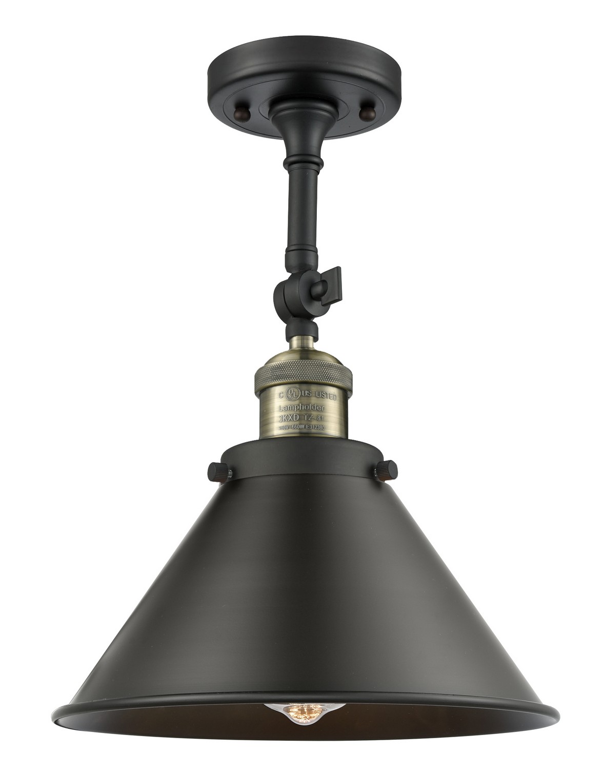 LED Semi-Flush Mount by Innovations - Franklin Restoration Collection, Black Antique Brass Finish - 201F-BAB-M10-BK-LED