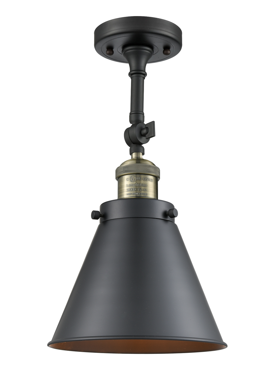 One Light Semi-Flush Mount by Innovations - Franklin Restoration Collection, Black Antique Brass Finish - 201F-BAB-M13-BK