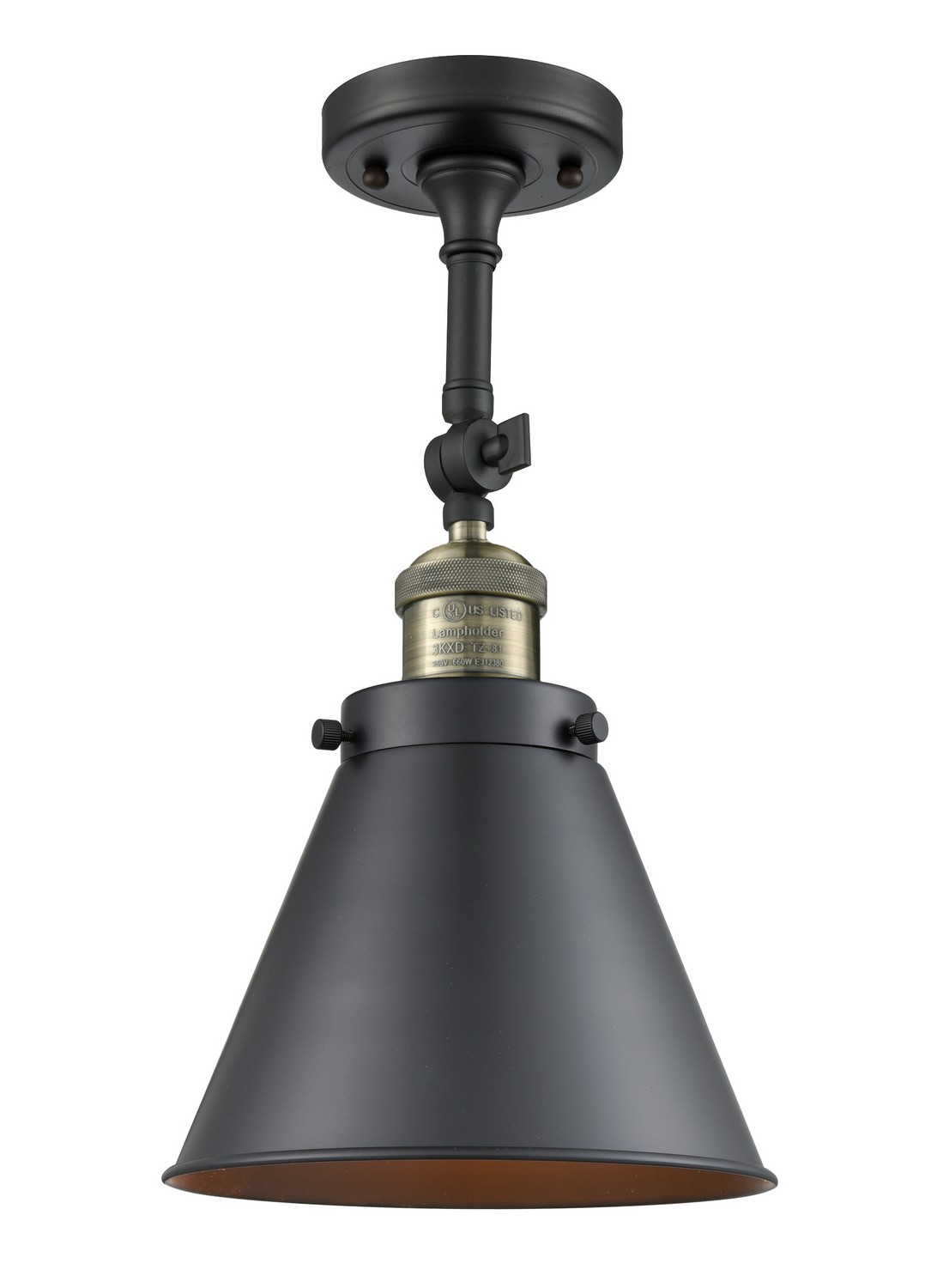 LED Semi-Flush Mount by Innovations - Franklin Restoration Collection, Black Antique Brass Finish - 201F-BAB-M13-BK-LED