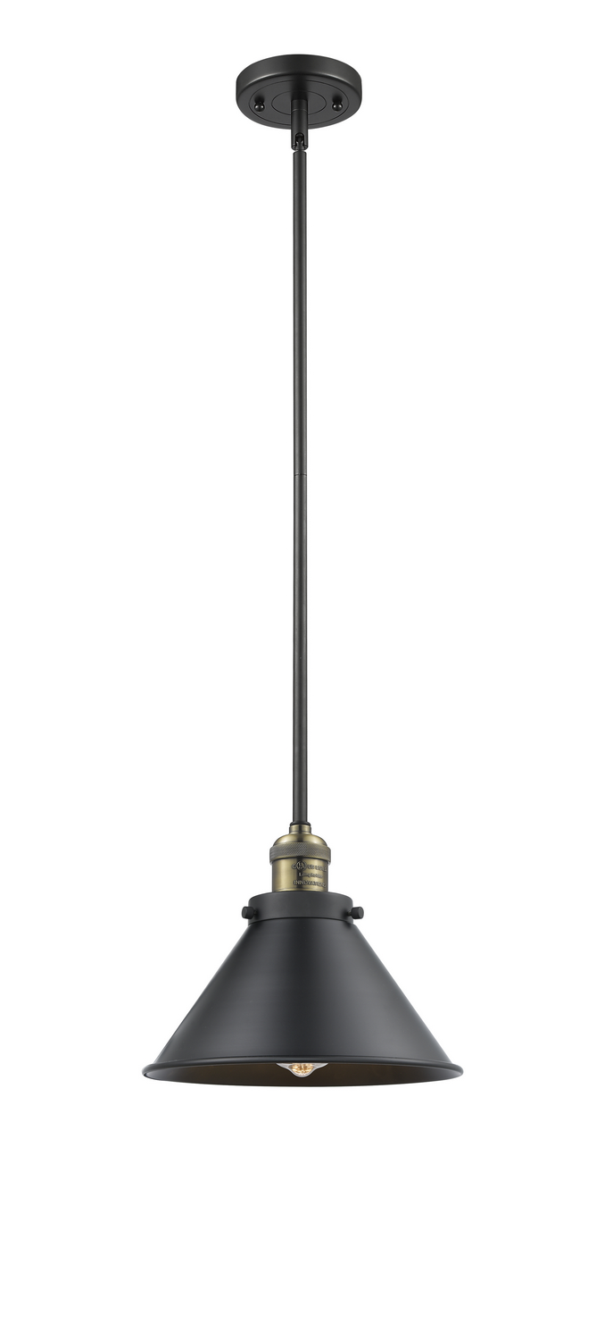 One Light Mini Pendant by Innovations - Franklin Restoration Collection, Black Antique Brass Finish - 201S-BAB-M10-BK