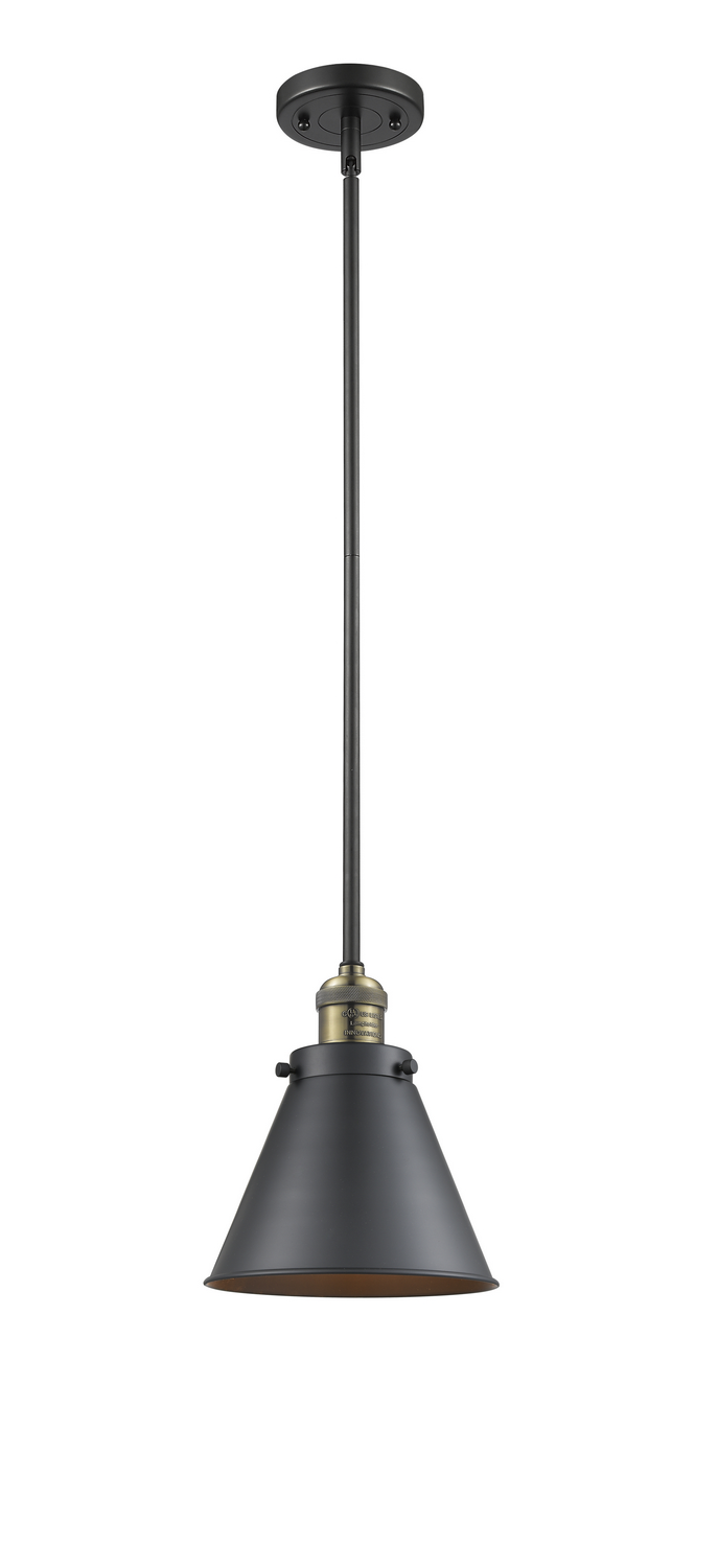 One Light Mini Pendant by Innovations - Franklin Restoration Collection, Black Antique Brass Finish - 201S-BAB-M13-BK