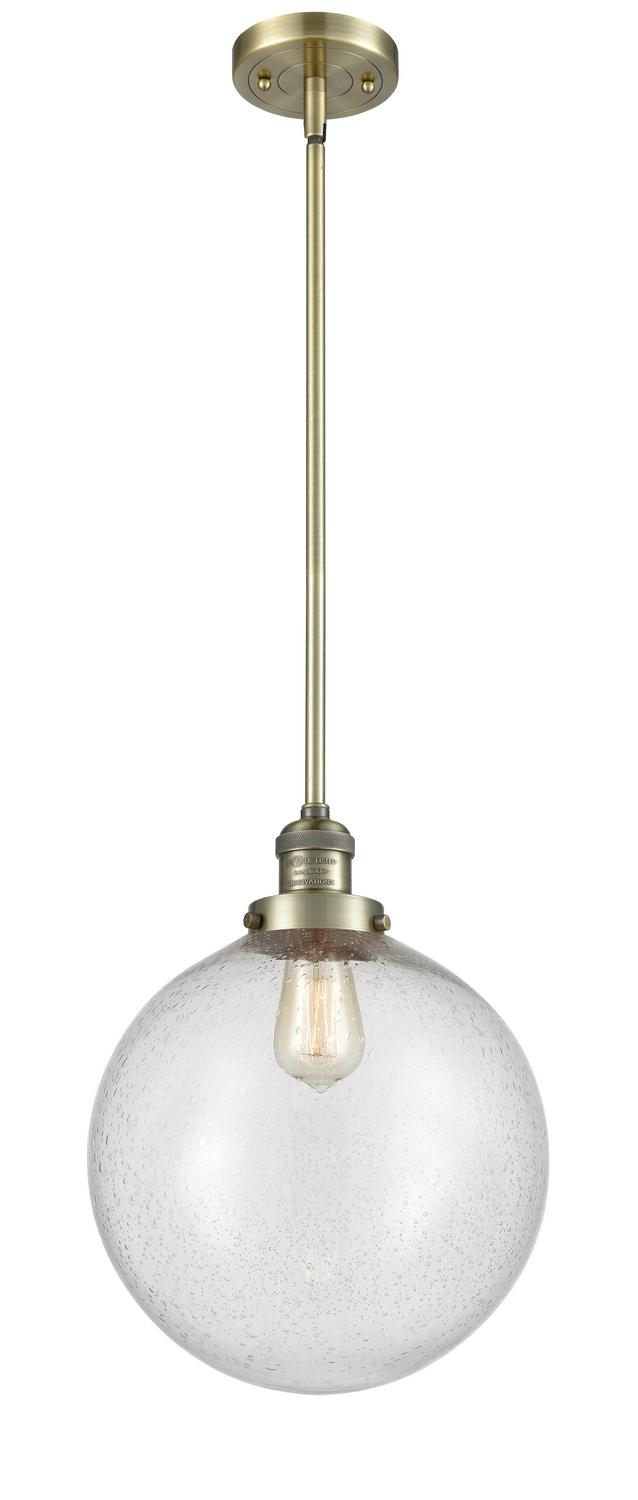 One Light Mini Pendant by Innovations - Franklin Restoration Collection, Antique Brass Finish - 201S-AB-G204-12