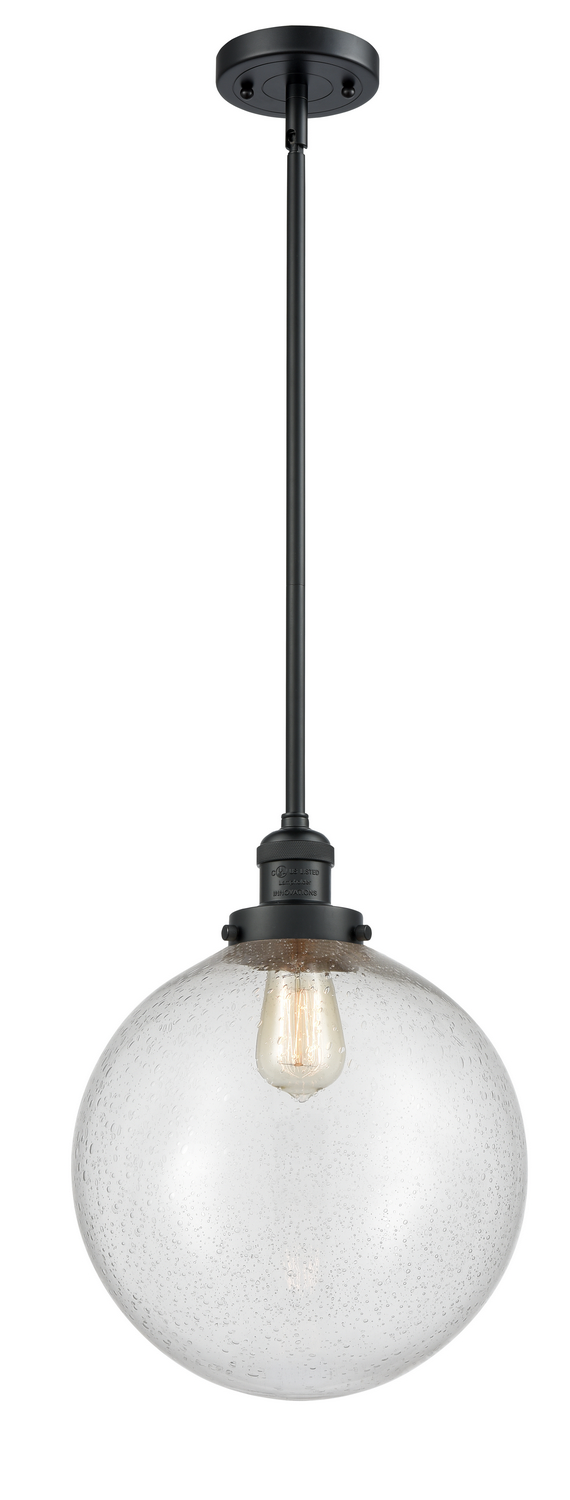 One Light Mini Pendant by Innovations - Franklin Restoration Collection, Matte Black Finish - 201S-BK-G204-12