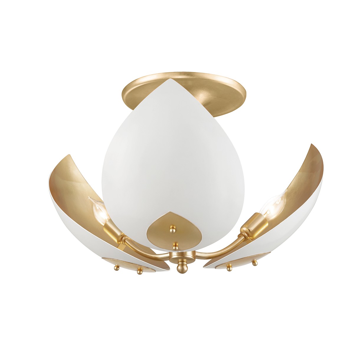 Lotus 3-Light Semi-Flush Mount in Gold Leaf with White