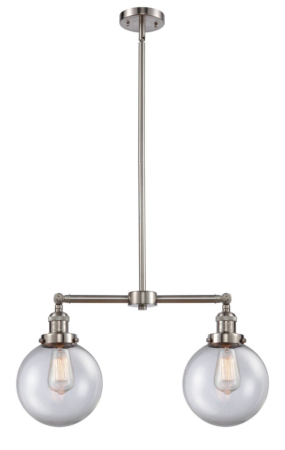 Two Light Island Pendant by Innovations - Franklin Restoration Collection, Brushed Satin Nickel Finish - 209-SN-G202-8